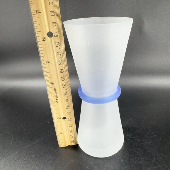 Vintage Frosted Glass Vase Vessel With Cobalt Blue Ring Glassware Vase Decor VTG - Picture 3 of 11